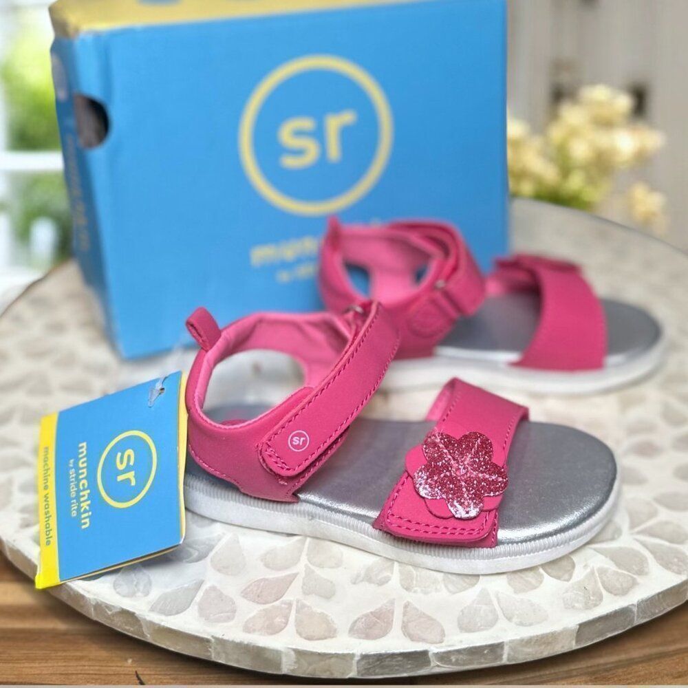 Stride Rite Jade Pink Glitter Flower Sandals Toddler Girls Size 9M EU 25